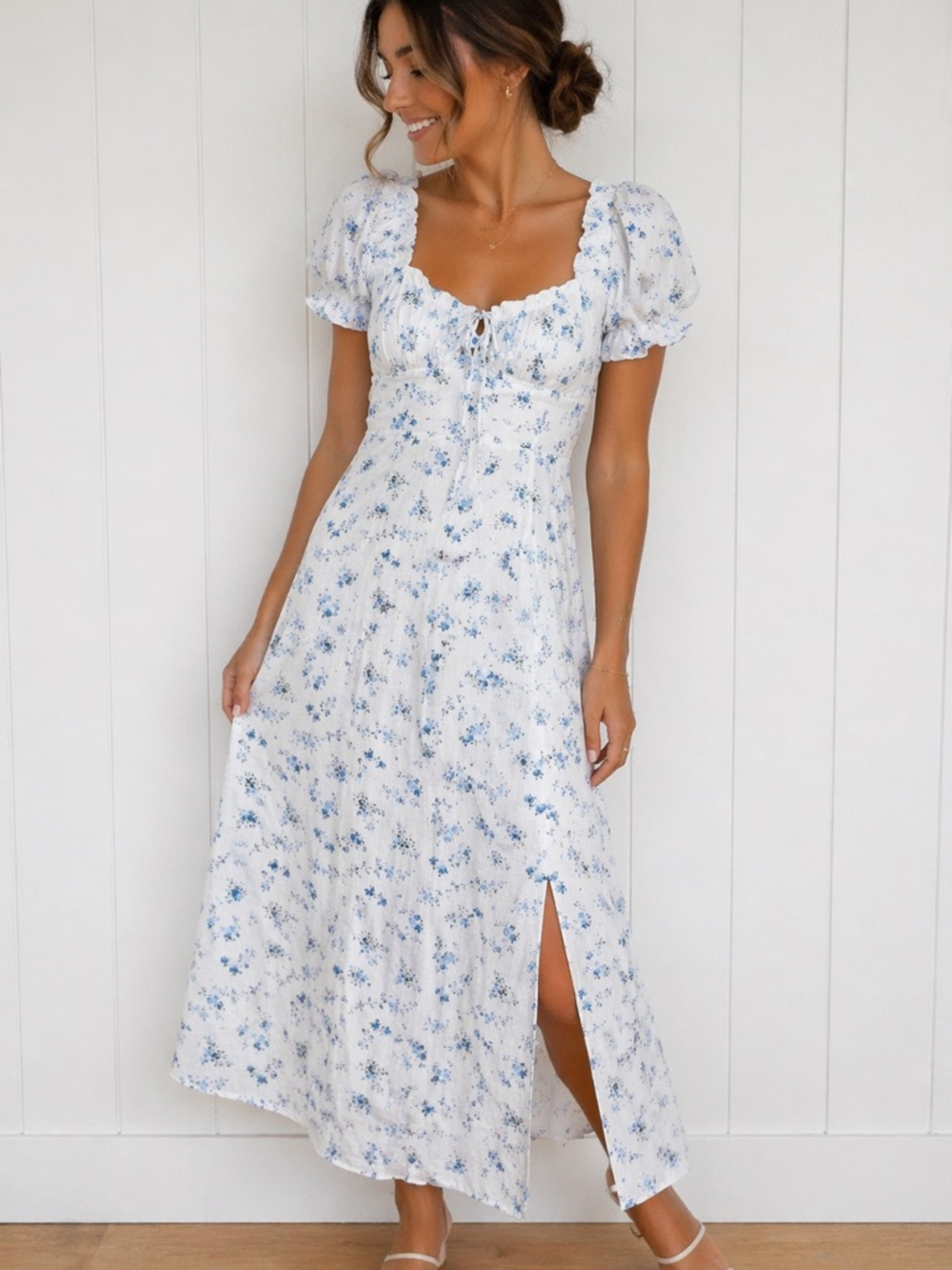 Altar’d State Floral Puff Sleeve Midi Dress Cottagecore M coquette romantic